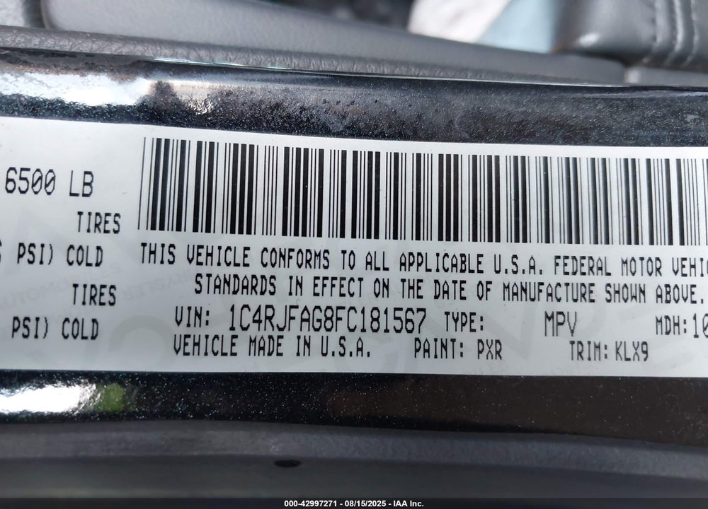 2015 JEEP GRAND CHEROKEE ALTITUDE VIN: 1C4RJFAG8FC181567