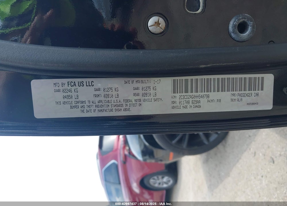 2017 DODGE CHALLENGER VIN: 2C3CDZAG0HH540798