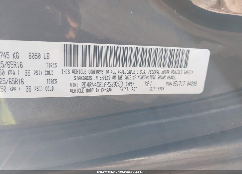 2010 DODGE GRAND CARAVAN SE VIN: 2D4RN4DE1AR339799