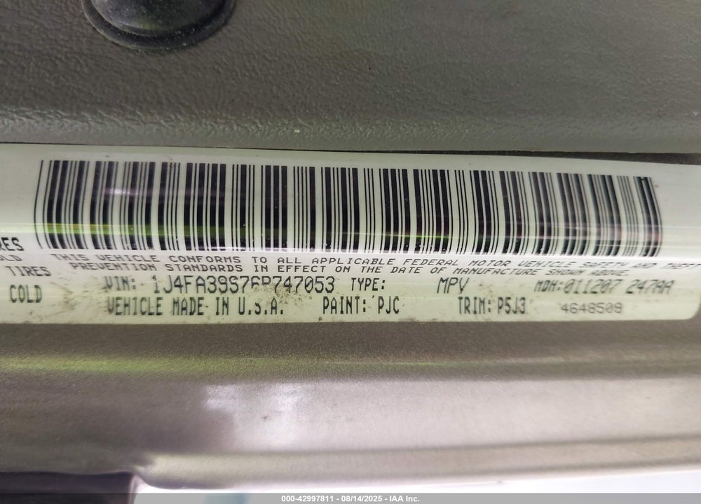 2006 JEEP WRANGLER X VIN: 1J4FA39S76P747053
