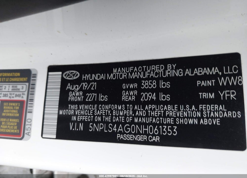 2022 HYUNDAI ELANTRA VIN: 5NPLS4AG0NH061353