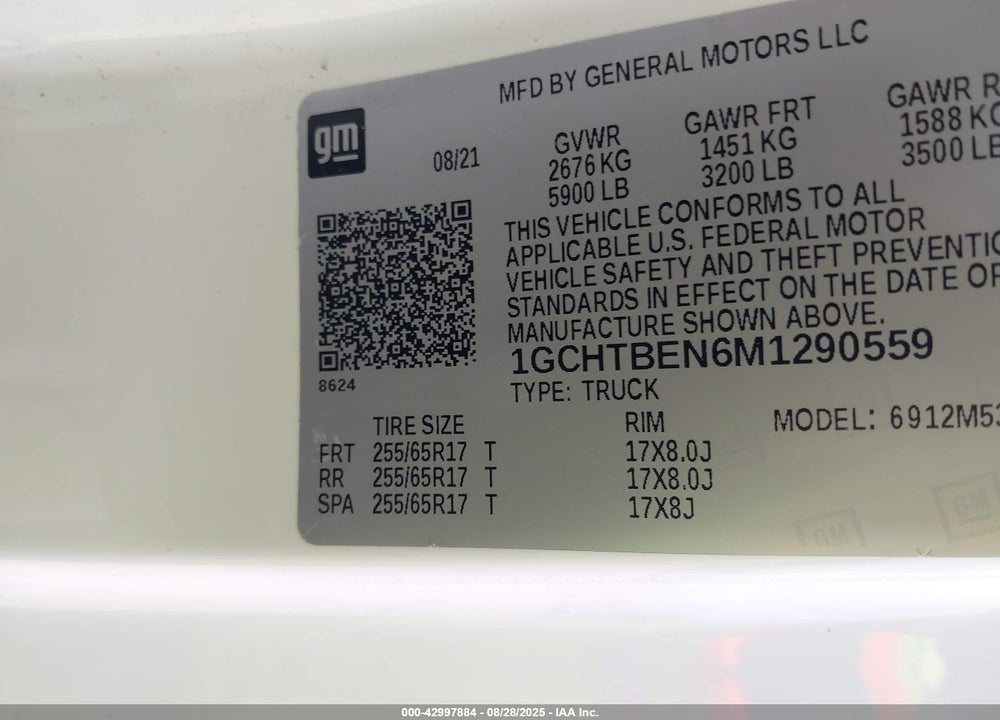 2021 CHEVROLET COLORADO 4WD LONG BOX WT VIN: 1GCHTBEN6M1290559