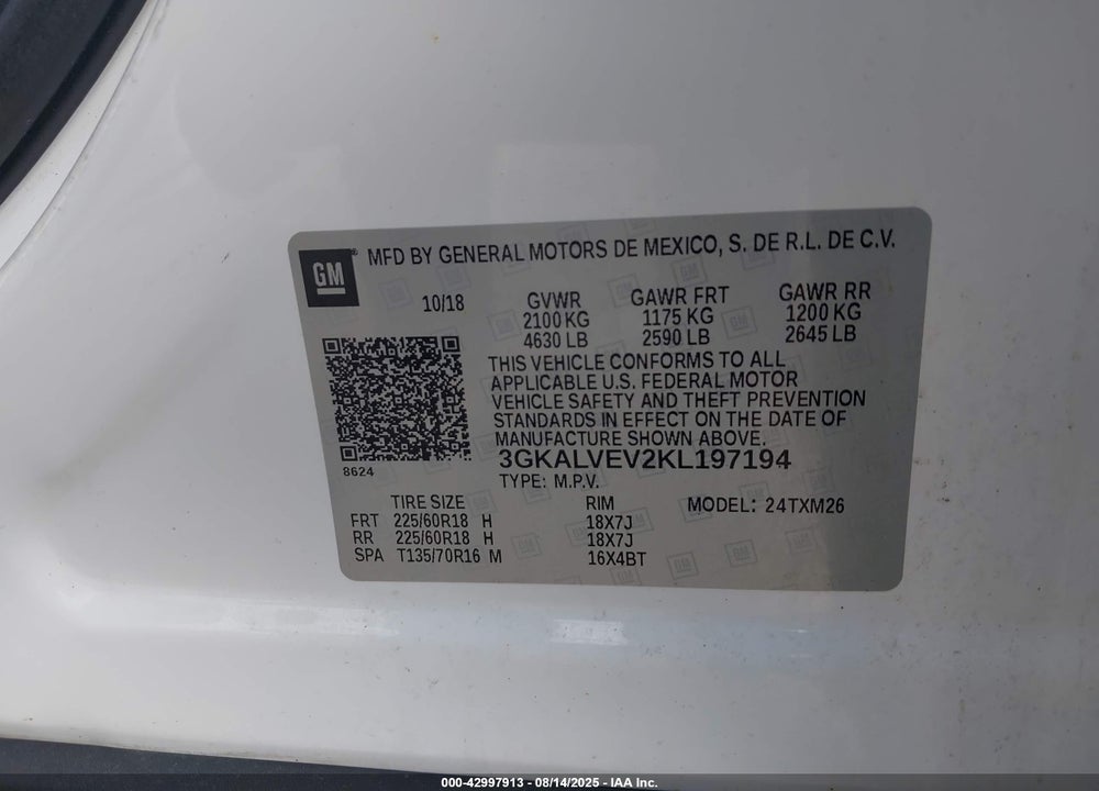 2019 GMC TERRAIN VIN: 3GKALVEV2KL197194