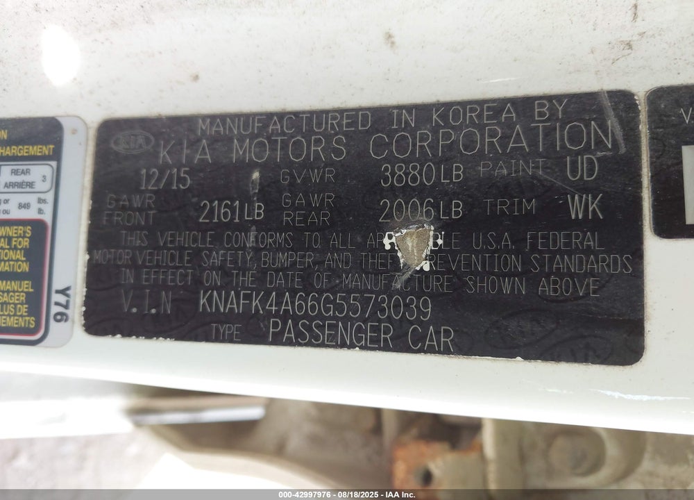 2016 KIA FORTE VIN: KNAFK4A66G5573039