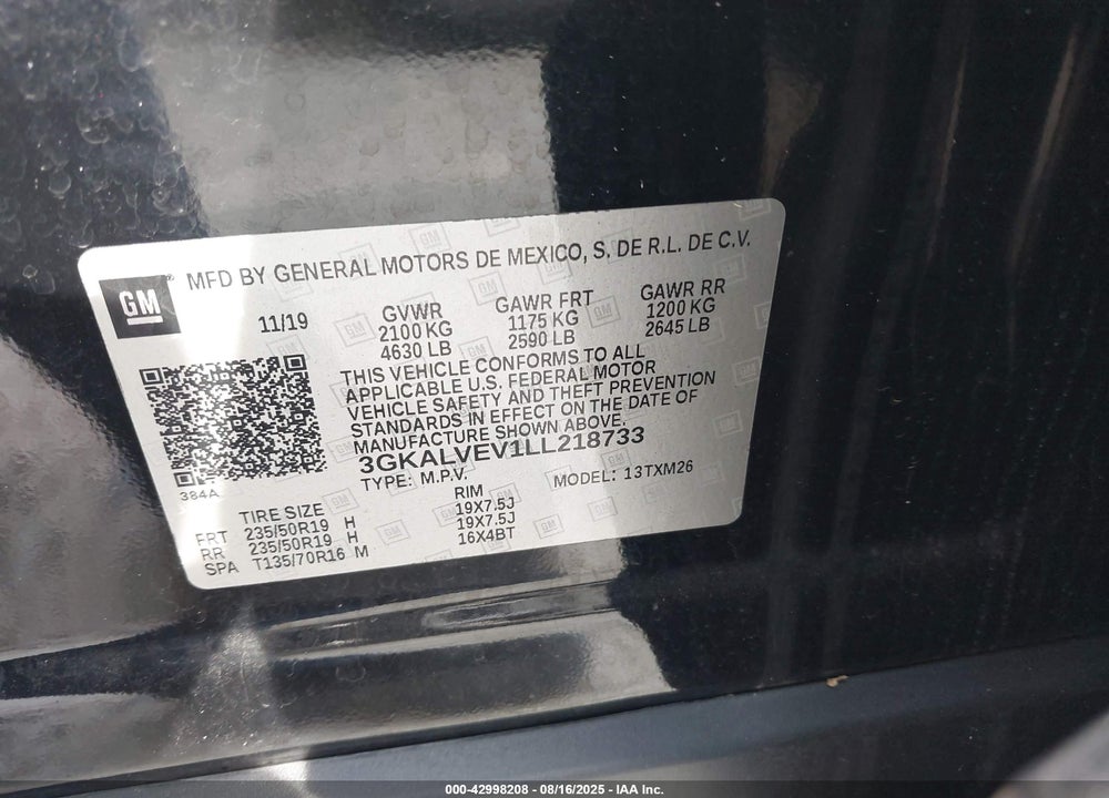 2020 GMC TERRAIN VIN: 3GKALVEV1LL218733