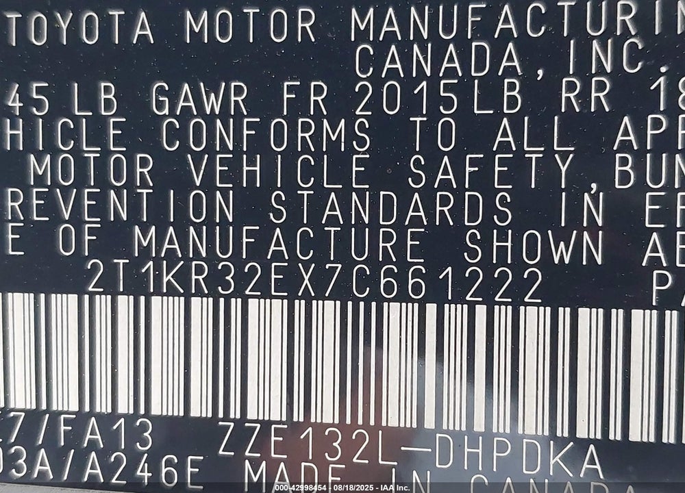 2007 TOYOTA MATRIX VIN: 2T1KR32EX7C661222