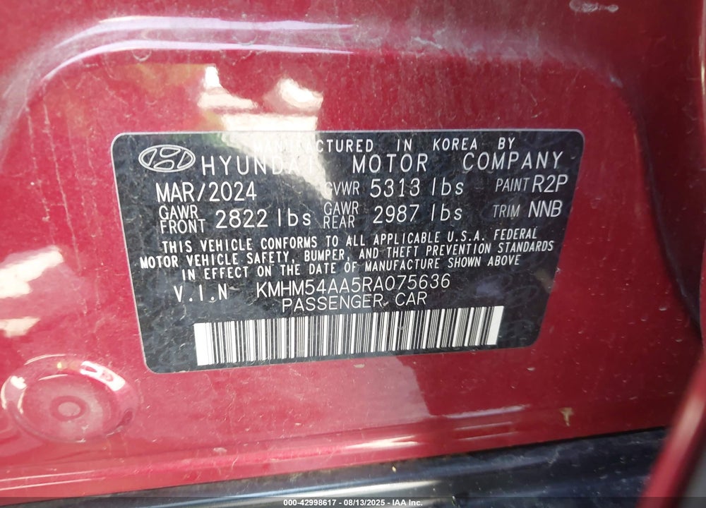2024 HYUNDAI IONIQ 6 LIMITED VIN: KMHM54AA5RA075636