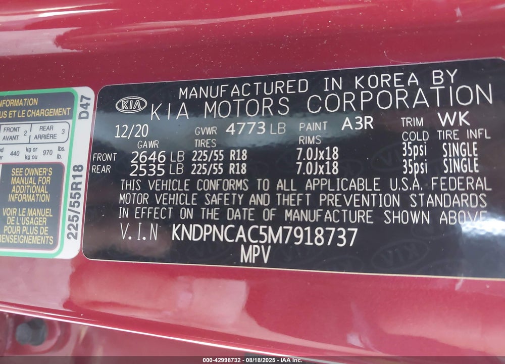 2021 KIA SPORTAGE VIN: KNDPNCAC5M7918737