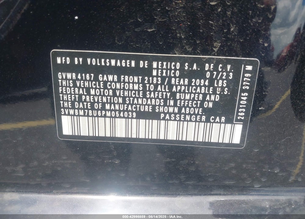 2023 VOLKSWAGEN JETTA VIN: 3VWBM7BU6PM054039