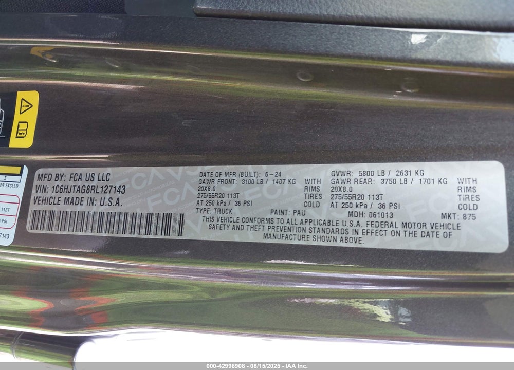 2024 JEEP GLADIATOR VIN: 1C6HJTAG8RL127143