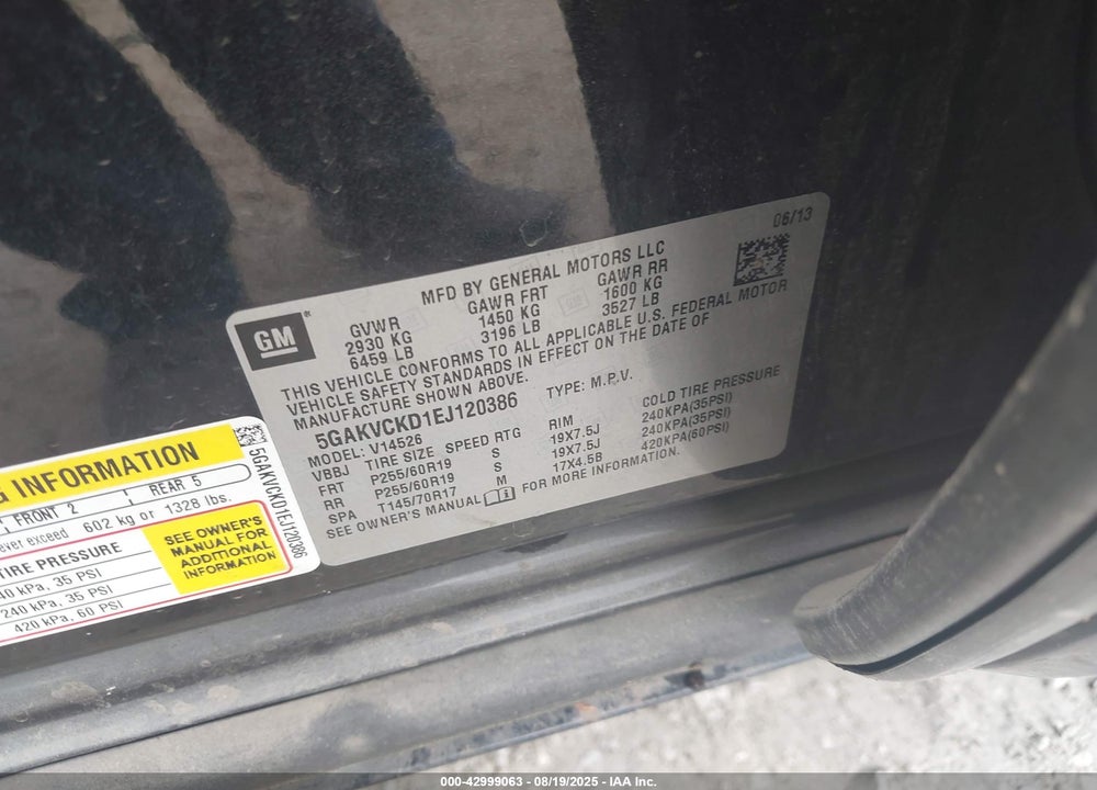 2014 BUICK ENCLAVE VIN: 5GAKVCKD1EJ120386