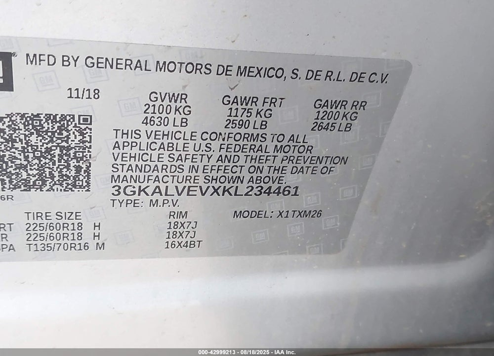 2019 GMC TERRAIN SLT VIN: 3GKALVEVXKL234461