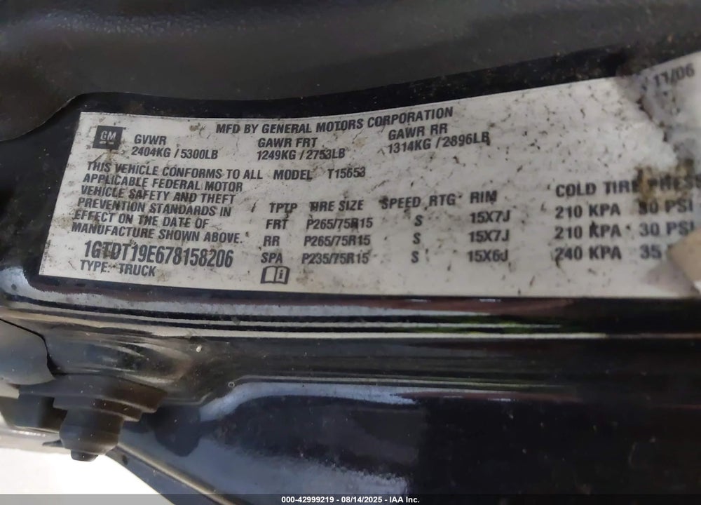 2007 GMC CANYON SLE2 VIN: 1GTDT19E678158206