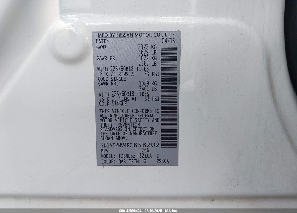 2015 NISSAN ROGUE VIN: 5N1AT2MV4FC858202