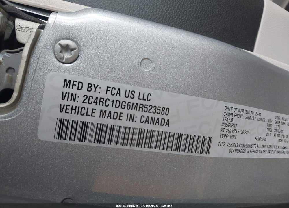 2021 CHRYSLER VOYAGER LXI VIN: 2C4RC1DG6MR523580