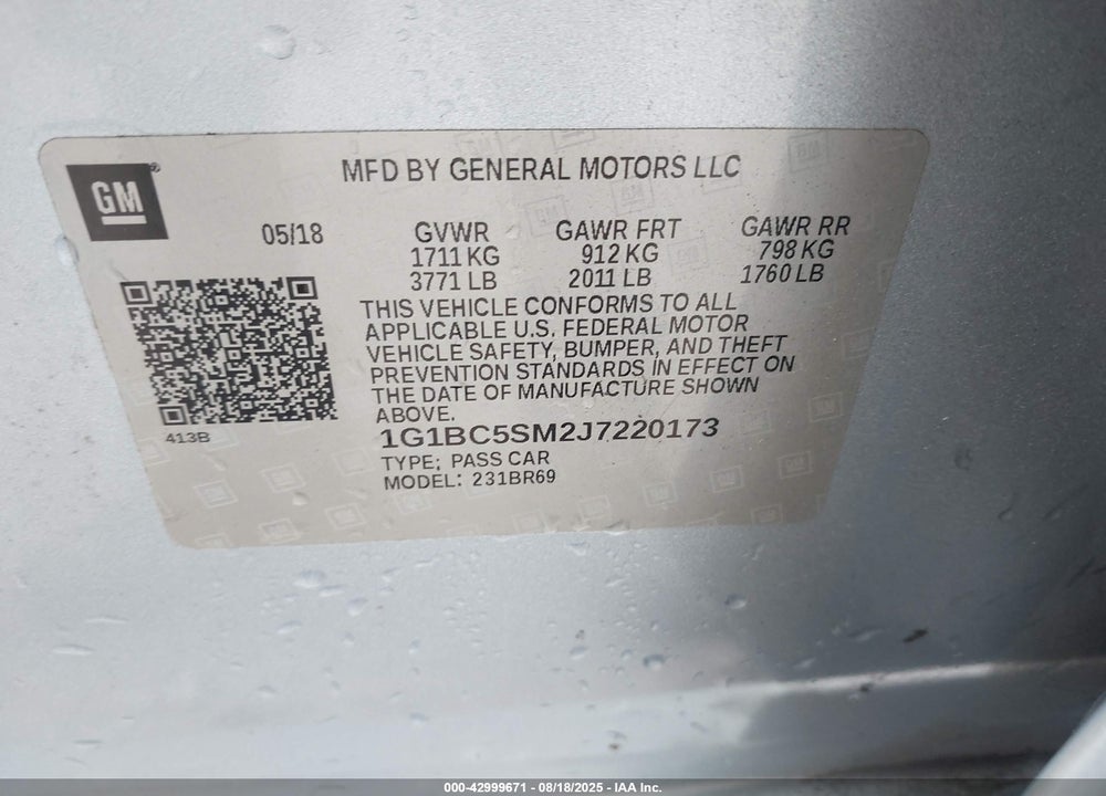 2018 CHEVROLET CRUZE VIN: 1G1BC5SM2J7220173