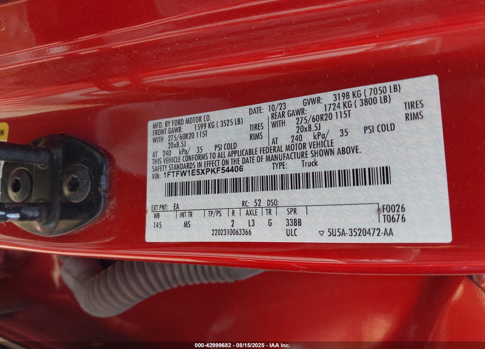 2023 FORD F-150 VIN: 1FTFW1E5XPKF54406