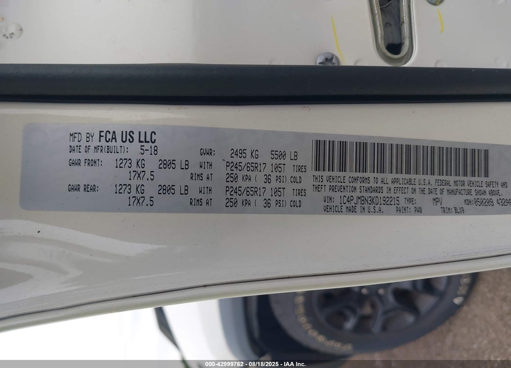 2019 JEEP CHEROKEE TRAILHAWK ELITE 4X4 VIN: 1C4PJMBN3KD192215