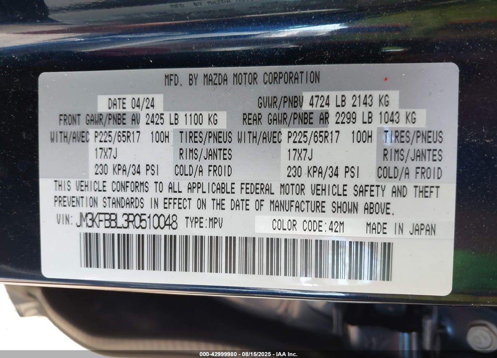 2024 MAZDA CX-5 VIN: JM3KFBBL3R0510048