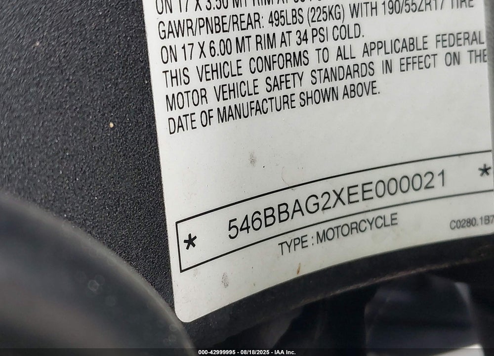 2014 EBR 1190SX VIN: 546BBAG2XEE000021