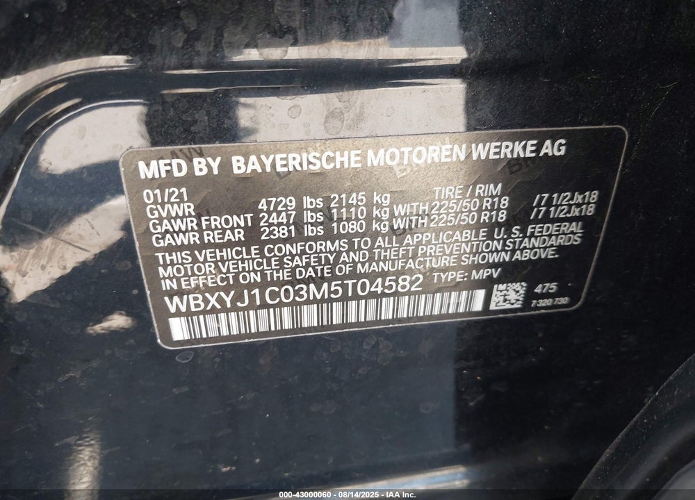 2021 BMW X2 VIN: WBXYJ1C03M5T04582