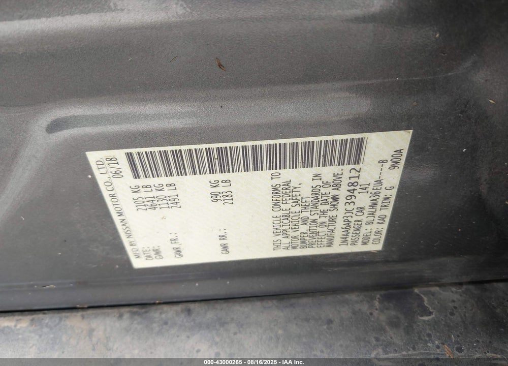 2018 NISSAN MAXIMA 3.5 PLATINUM VIN: 1N4AA6AP3JC394812