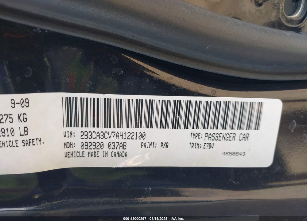 2010 DODGE CHARGER VIN: 2B3CA3CV7AH122100