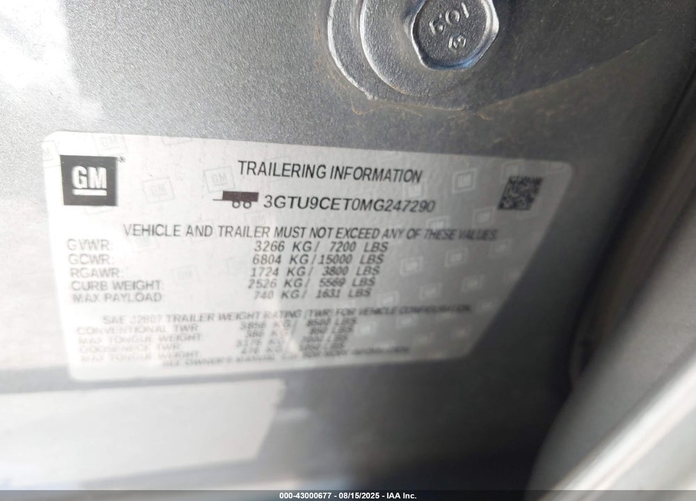 2021 GMC SIERRA 1500 VIN: 3GTU9CET0MG247290