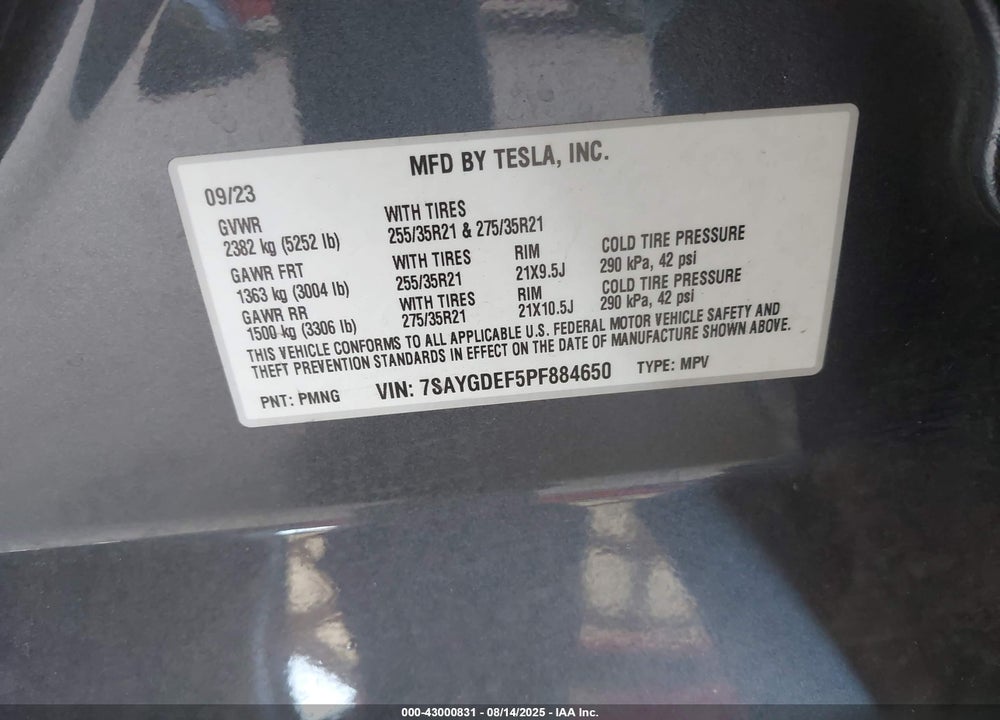 2023 TESLA MODEL Y PERFORMANCE DUAL MOTOR ALL-WHEEL DRIVE VIN: 7SAYGDEF5PF884650