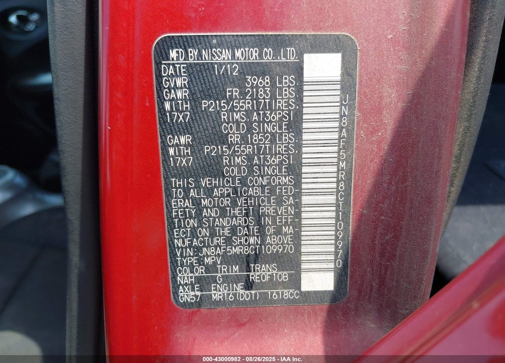 2012 NISSAN JUKE VIN: JN8AF5MR8CT109970