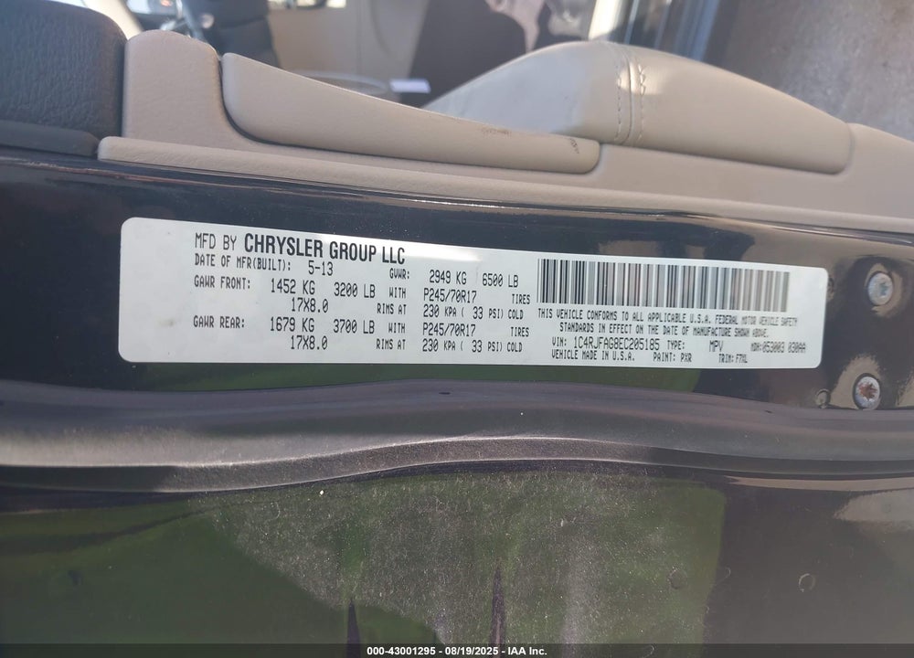 2014 JEEP GRAND CHEROKEE VIN: 1C4RJFAG8EC205185