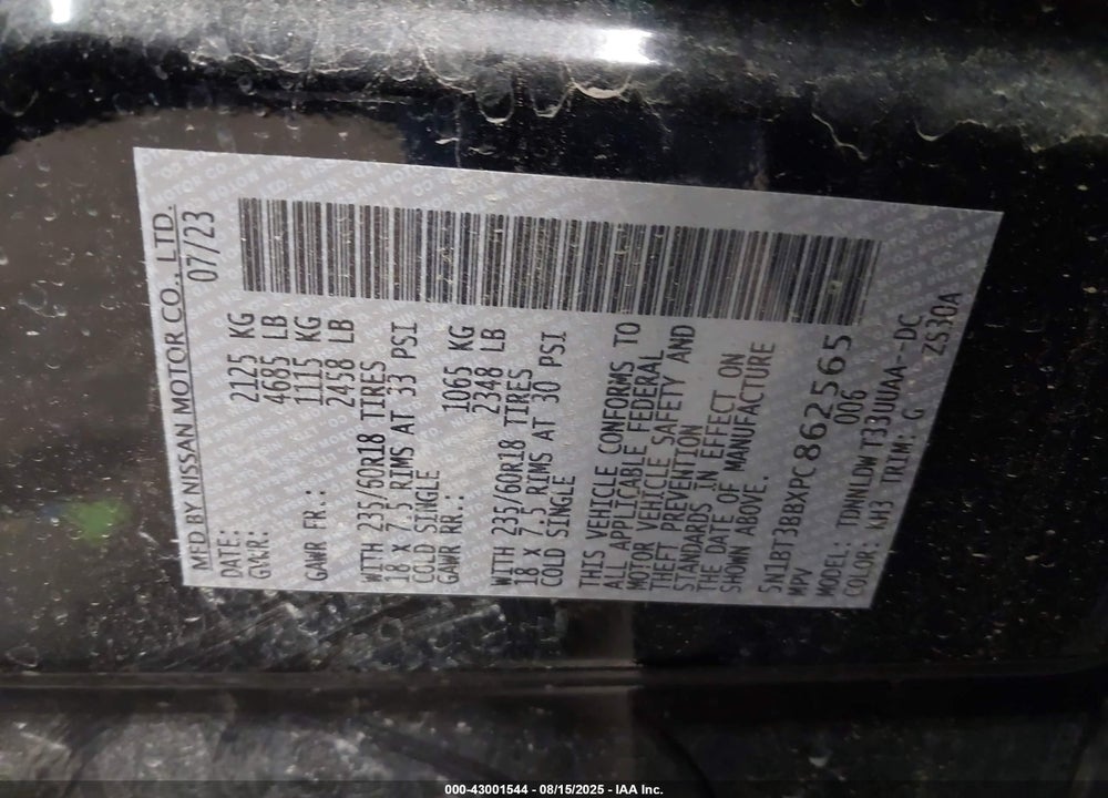 2023 NISSAN ROGUE VIN: 5N1BT3BBXPC862565