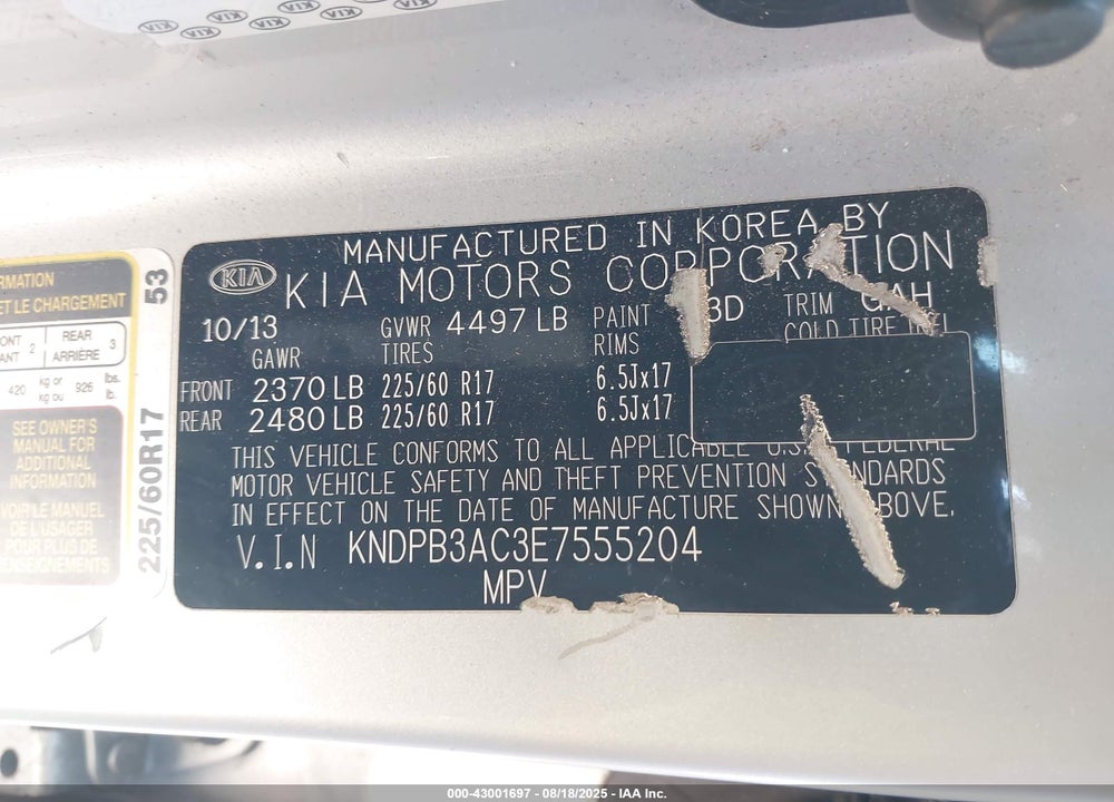 2014 KIA SPORTAGE VIN: KNDPB3AC3E7555204