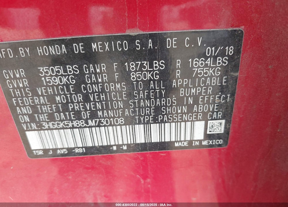 2018 HONDA FIT VIN: 3HGGK5H88JM730108