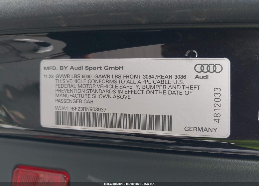 2024 AUDI RS6 AVANT VIN: WUA1DBF23RN903937