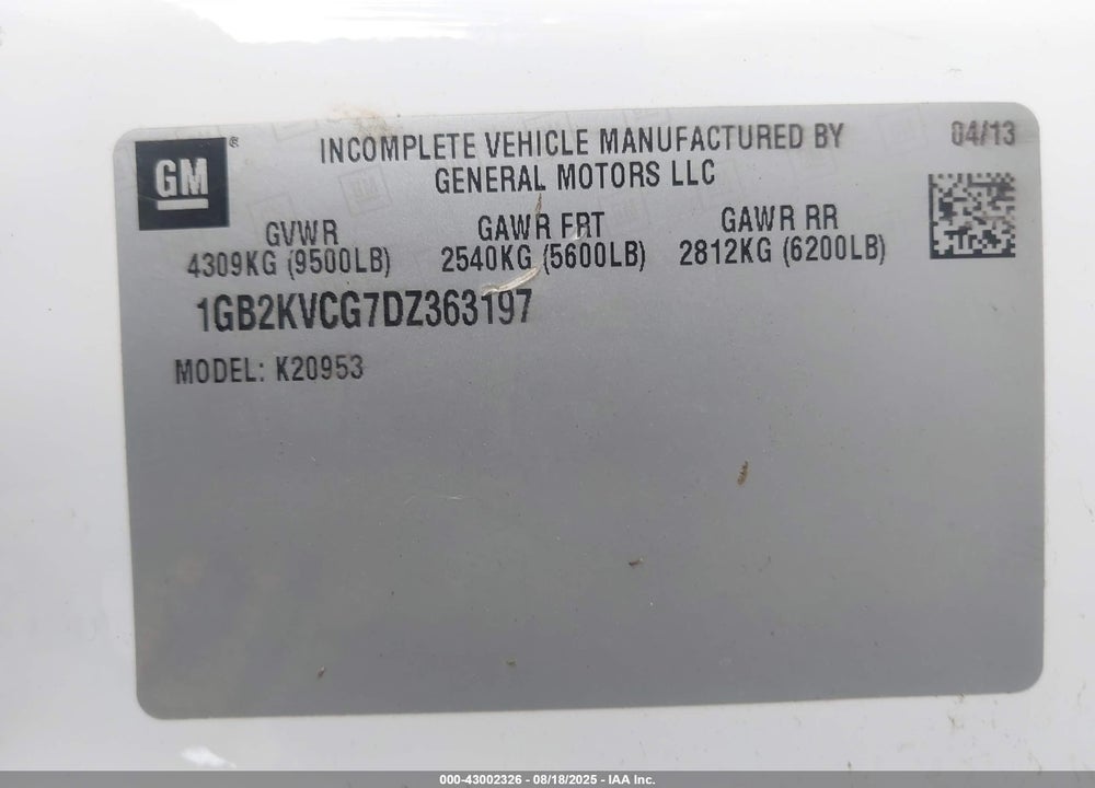 2013 CHEVROLET SILVERADO 2500 VIN: 1GB2KVCG7DZ363197