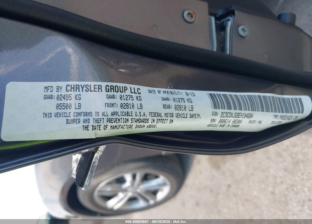 2014 DODGE CHARGER VIN: 2C3CDXJG8EH104684