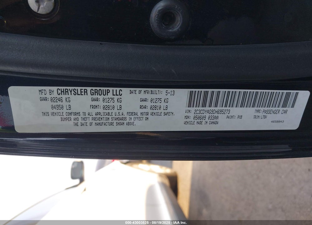2013 DODGE CHALLENGER VIN: 2C3CDYAG9DH695273