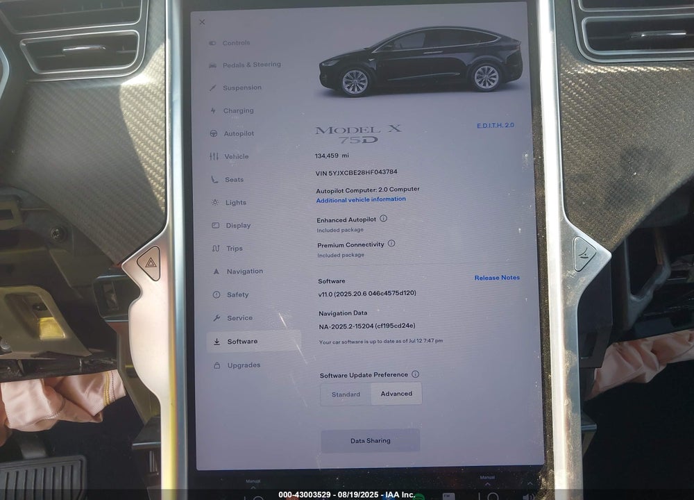 2017 TESLA MODEL X VIN: 5YJXCBE28HF043784