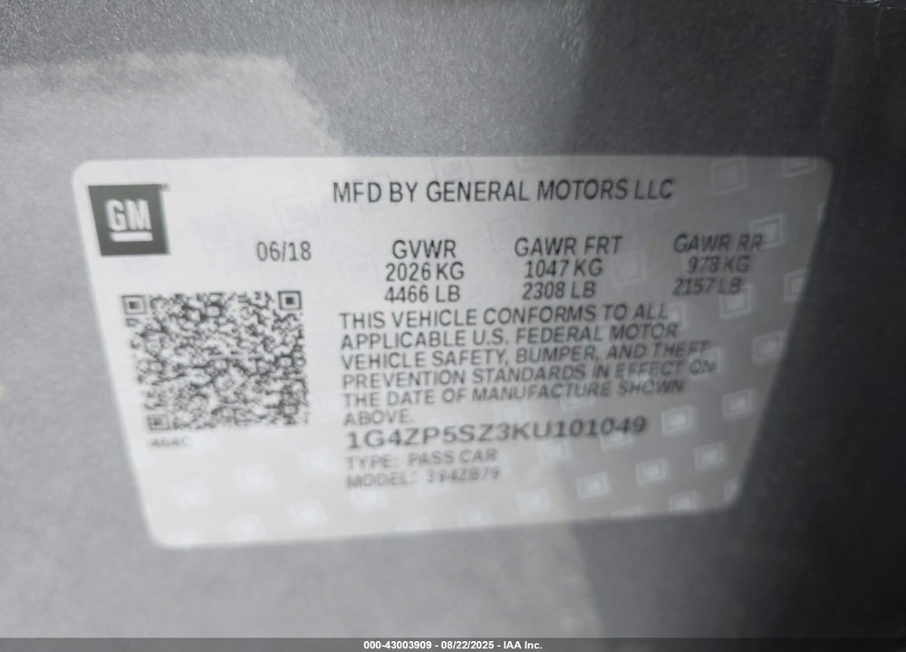 2019 BUICK LACROSSE VIN: 1G4ZP5SZ3KU101049