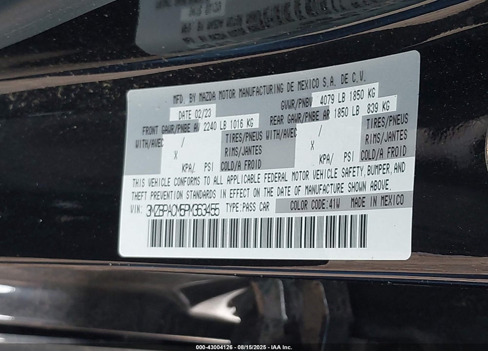 2023 MAZDA 3 2.5 S PREFERRED VIN: 3MZBPACM5PM363455