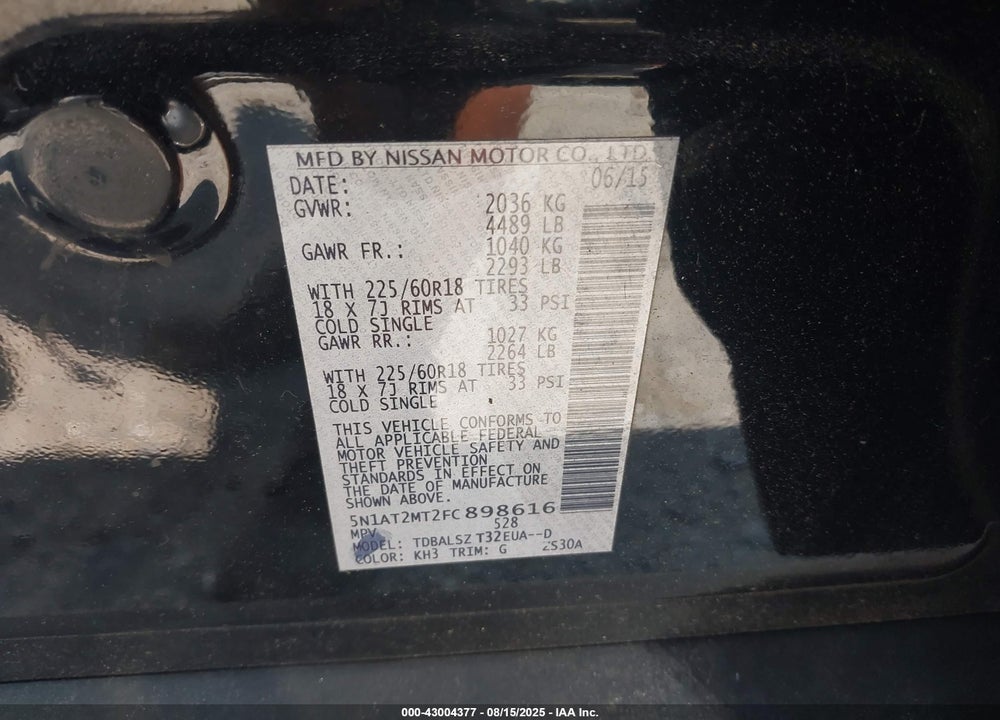 2015 NISSAN ROGUE VIN: 5N1AT2MT2FC898616