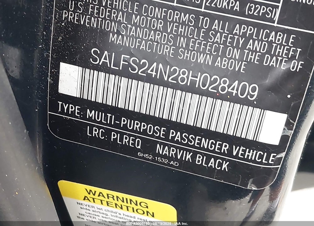 2008 LAND ROVER LR2 VIN: SALFS24N28H028409
