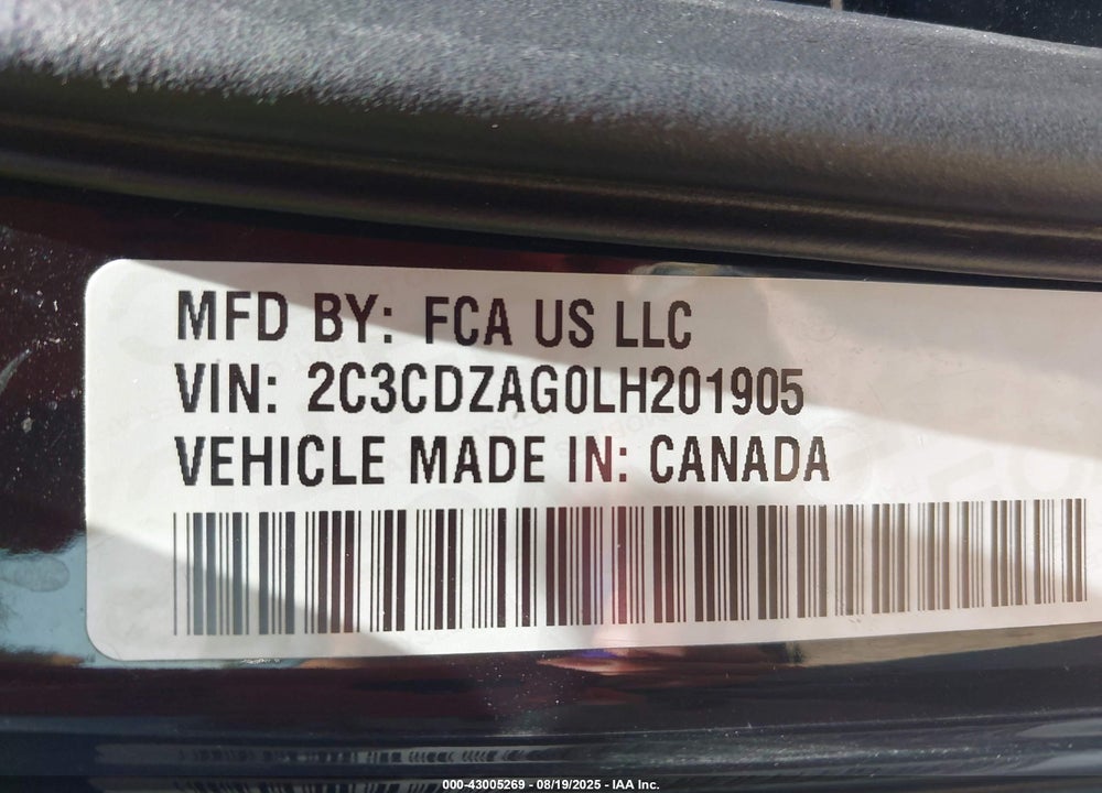2020 DODGE CHALLENGER SXT VIN: 2C3CDZAG0LH201905