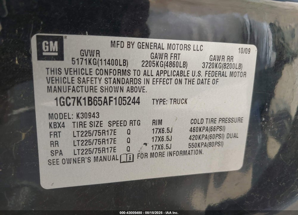 2010 CHEVROLET SILVERADO 3500HD LTZ VIN: 1GC7K1B65AF105244