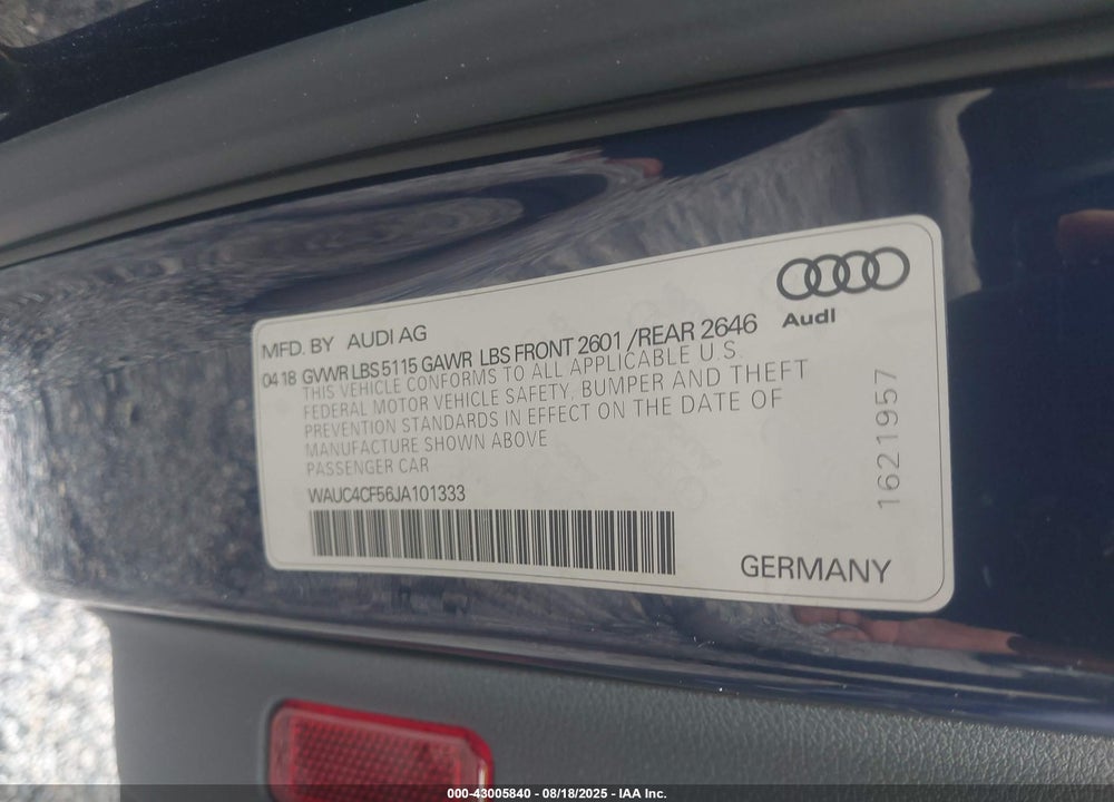2018 AUDI S5 VIN: WAUC4CF56JA101333