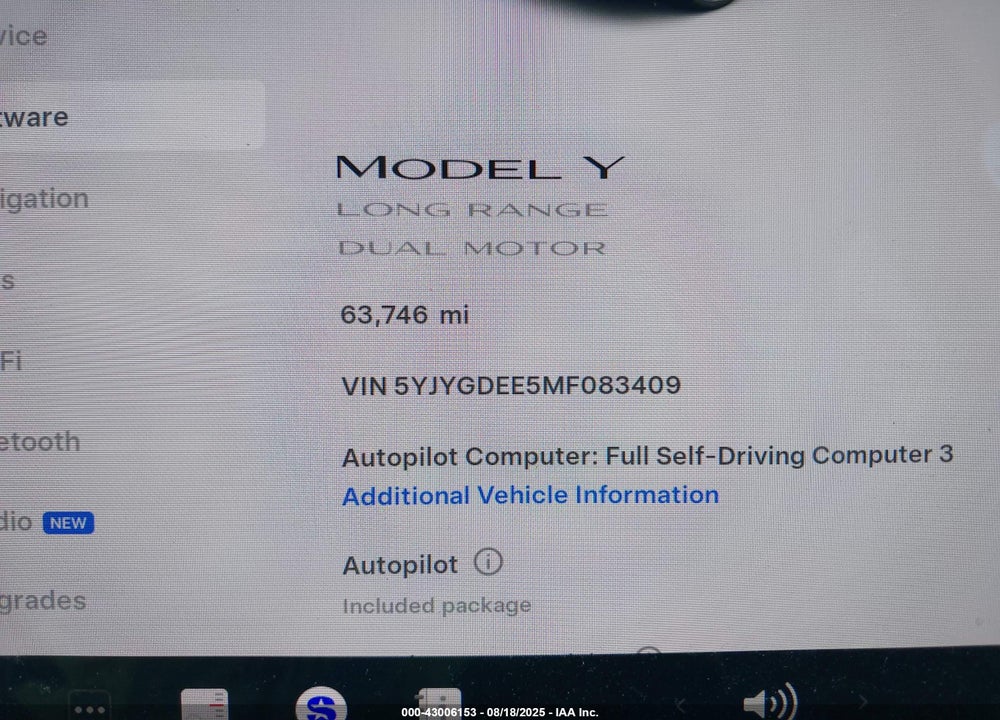 2021 TESLA MODEL Y VIN: 5YJYGDEE5MF083409