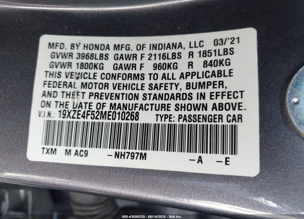 2021 HONDA INSIGHT VIN: 19XZE4F52ME010268
