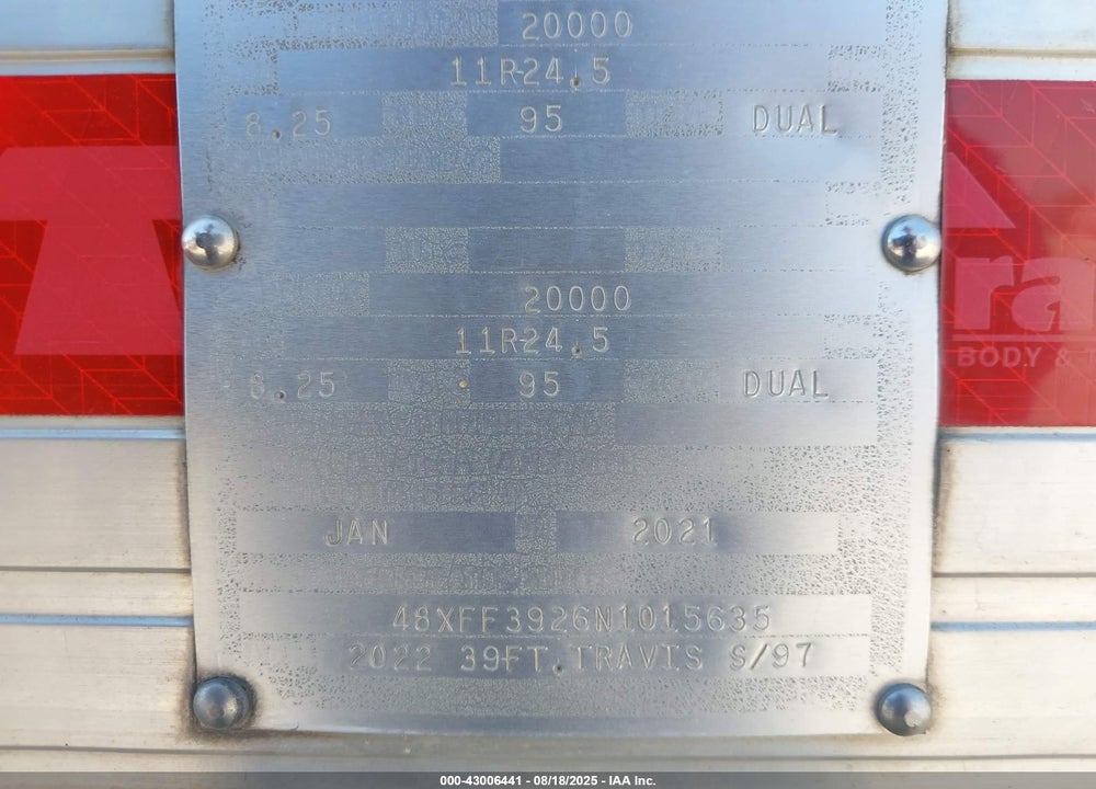 2022 TRAVIS BODY & TRAILER DUMP TRAILER VIN: 48XFF3926N1015635