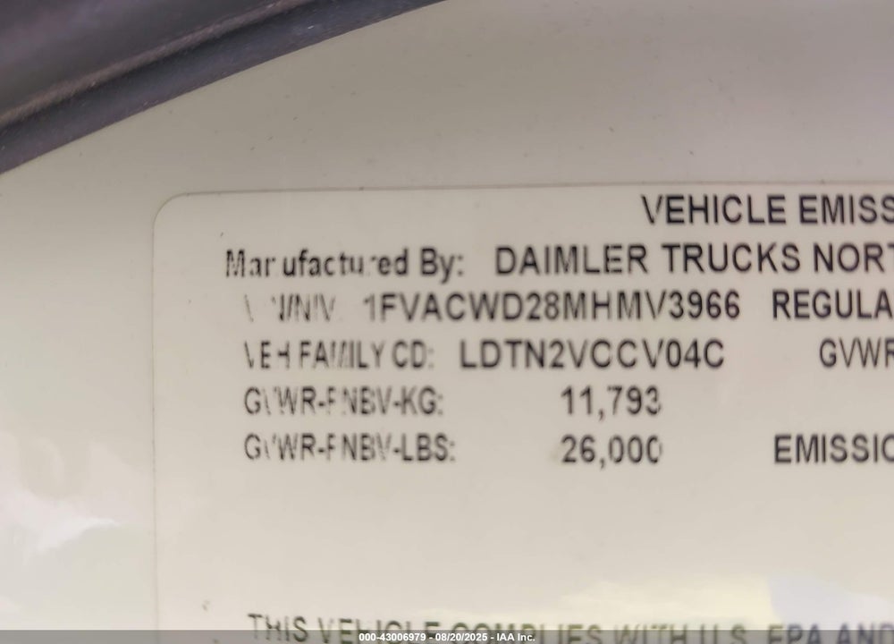 2021 FREIGHTLINER M2 106 VIN: 1FVACWD28MHMV3966